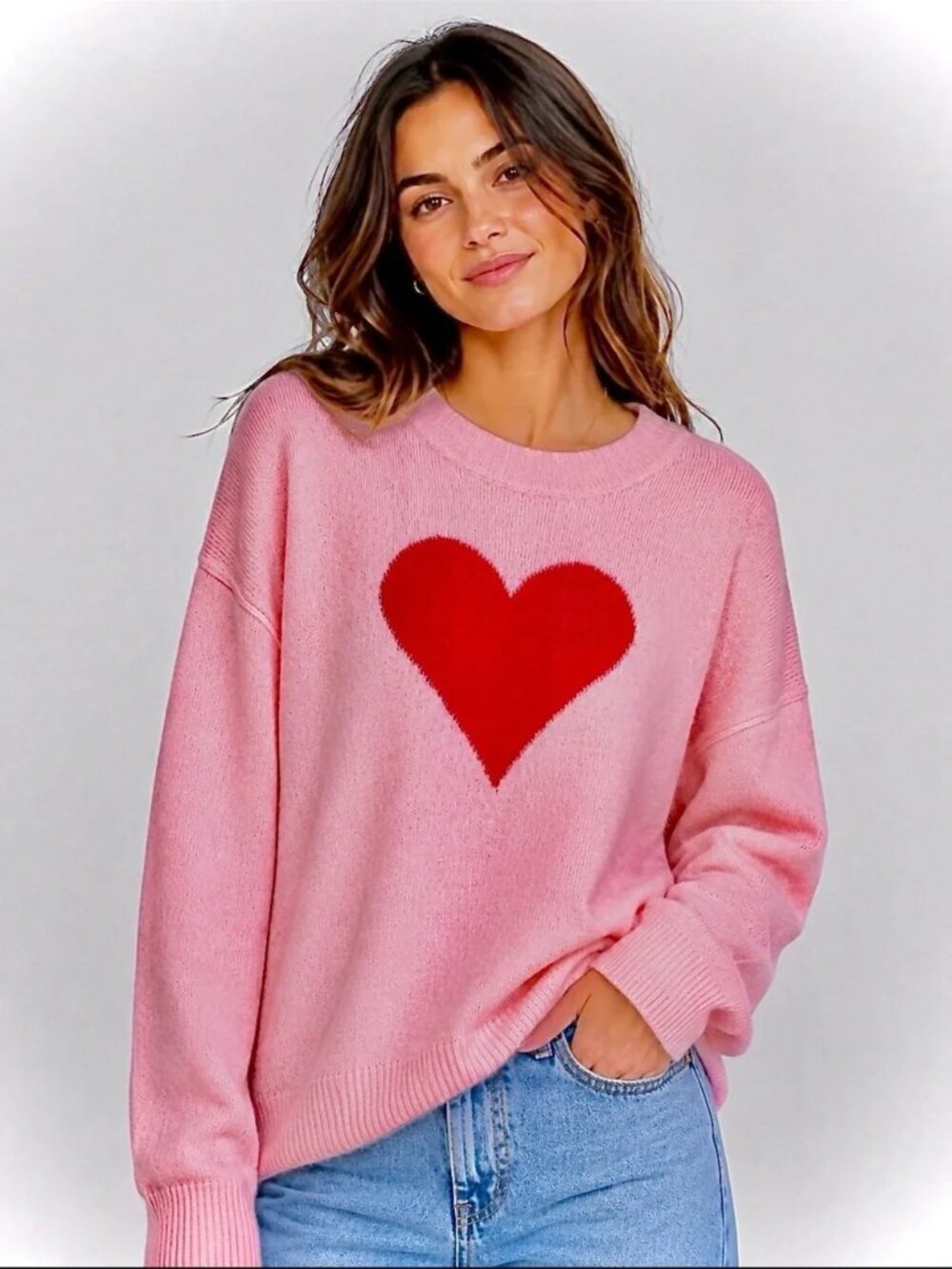 VINCE CAMUTO Women's Pink Heart Sweater - Large - NEW NWT